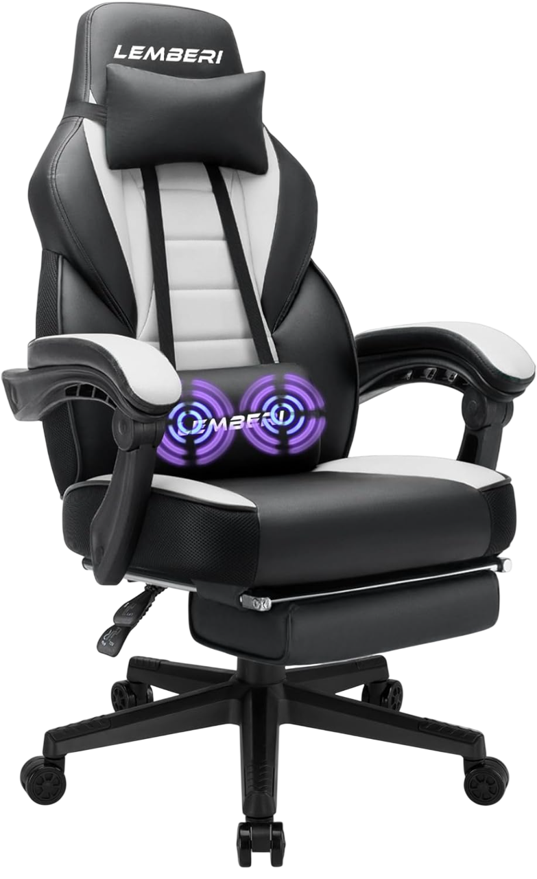 Gaming Chair with Footrest, 400lb, White