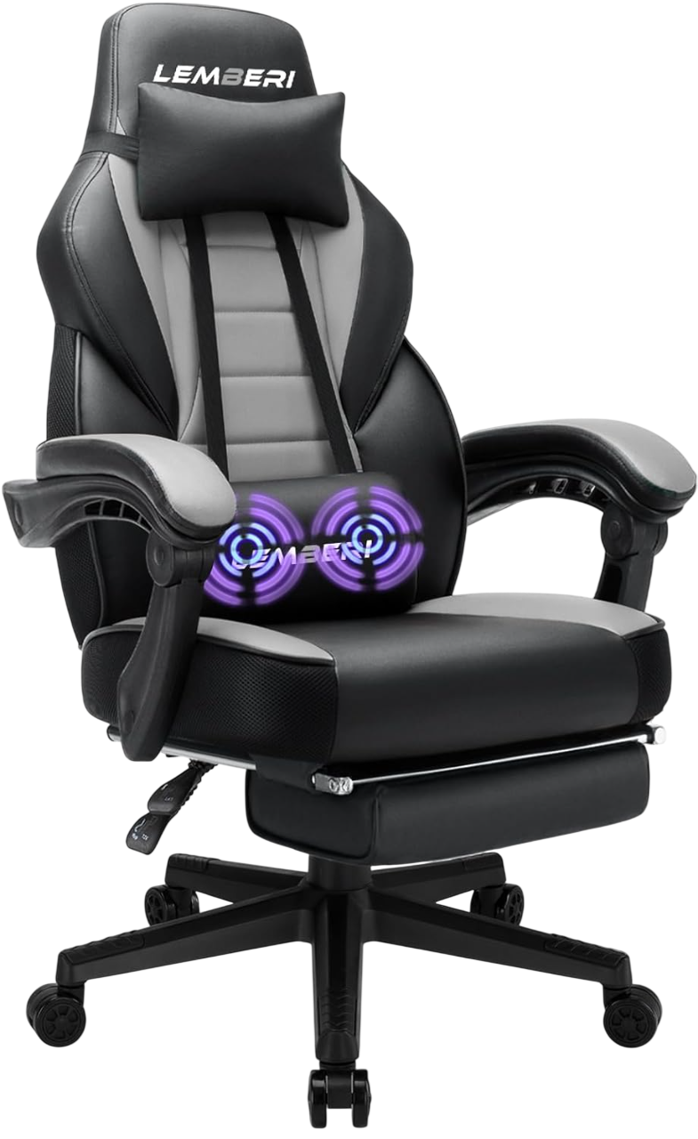 Gaming Chair with Footrest, 400lb, Grey by Lemberi