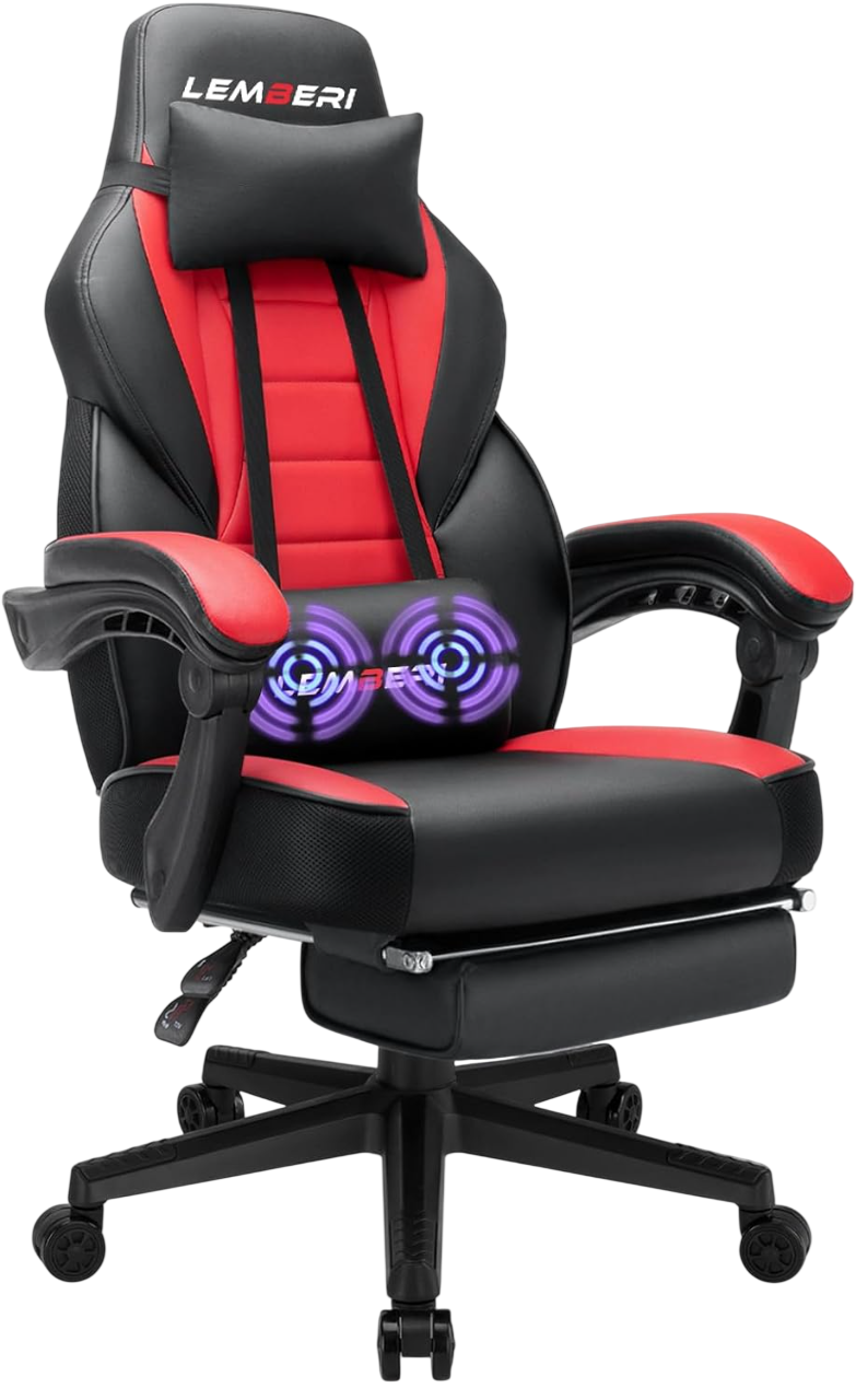 Lemberi Gaming Chair with Footrest, 400lb, Red